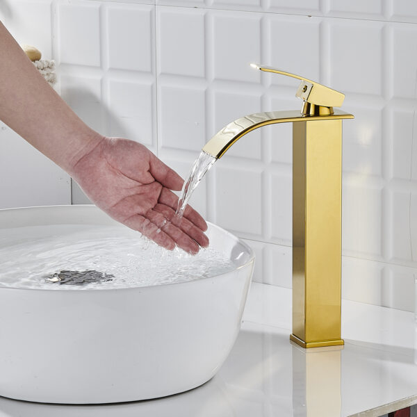 GRIFO MONOMANDO DORADO LAVABO ALTO FNK - Imagen 9