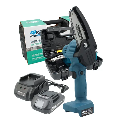 Mini motosierra a batería 21V Ferrestock con espada de 4 pulgadas y motor de 550 W