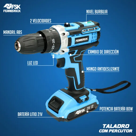 TALADRO PERCUTOR 21V 1,5 AH 25 PCS FSK - Imagen 2